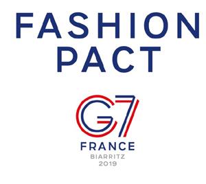 A imagem conta com o Título: Fashion Pact. Logo abaixo, a logo do G7.